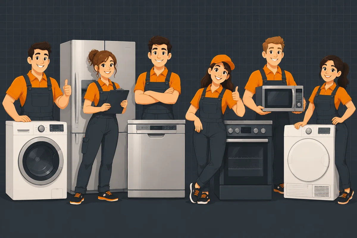 ICSS appliance advisors with washing machine, fridge, dishwasher, oven, microwave + dryer